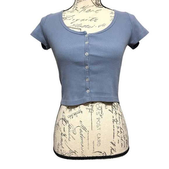 Brandy Melville Zelly Crop Top One Size Blue Y2K 90s Boho Grunge Made In Italy - Picture 1 of 7